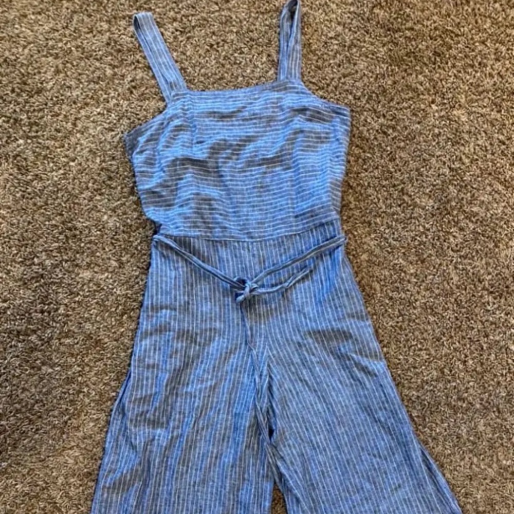 Blue Cotton Striped Jumpsuit Size Large Women’s Romper